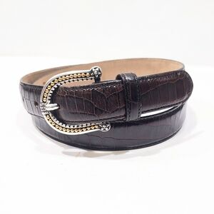 Talbots Dark Brown Genuine Leather Belt Womens Size M Made in Italy Croc Emboss